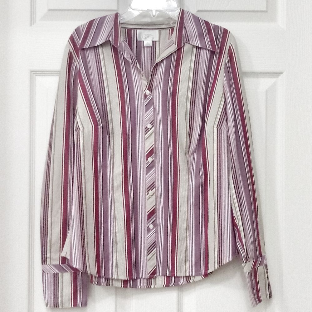 FINAL CLEARANCE!! Loft Plum Stripe Cotton Blouse